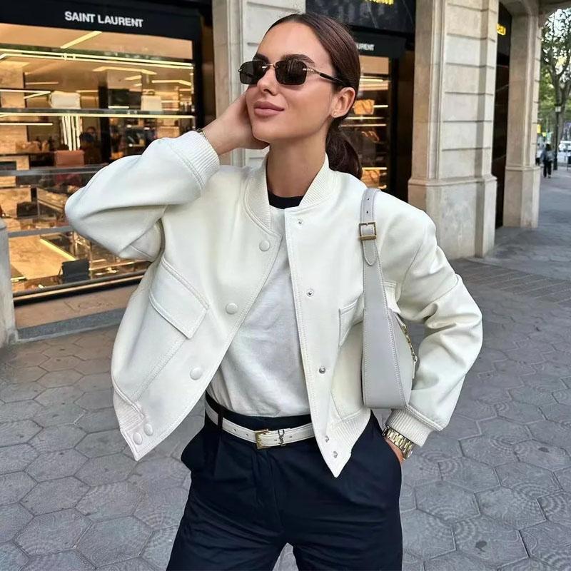 Women's Bomber Jacket Coat Aviator Jackets Autumn Winter Button Cropped Jackets Woman Fashion Casual Crop Outerwear