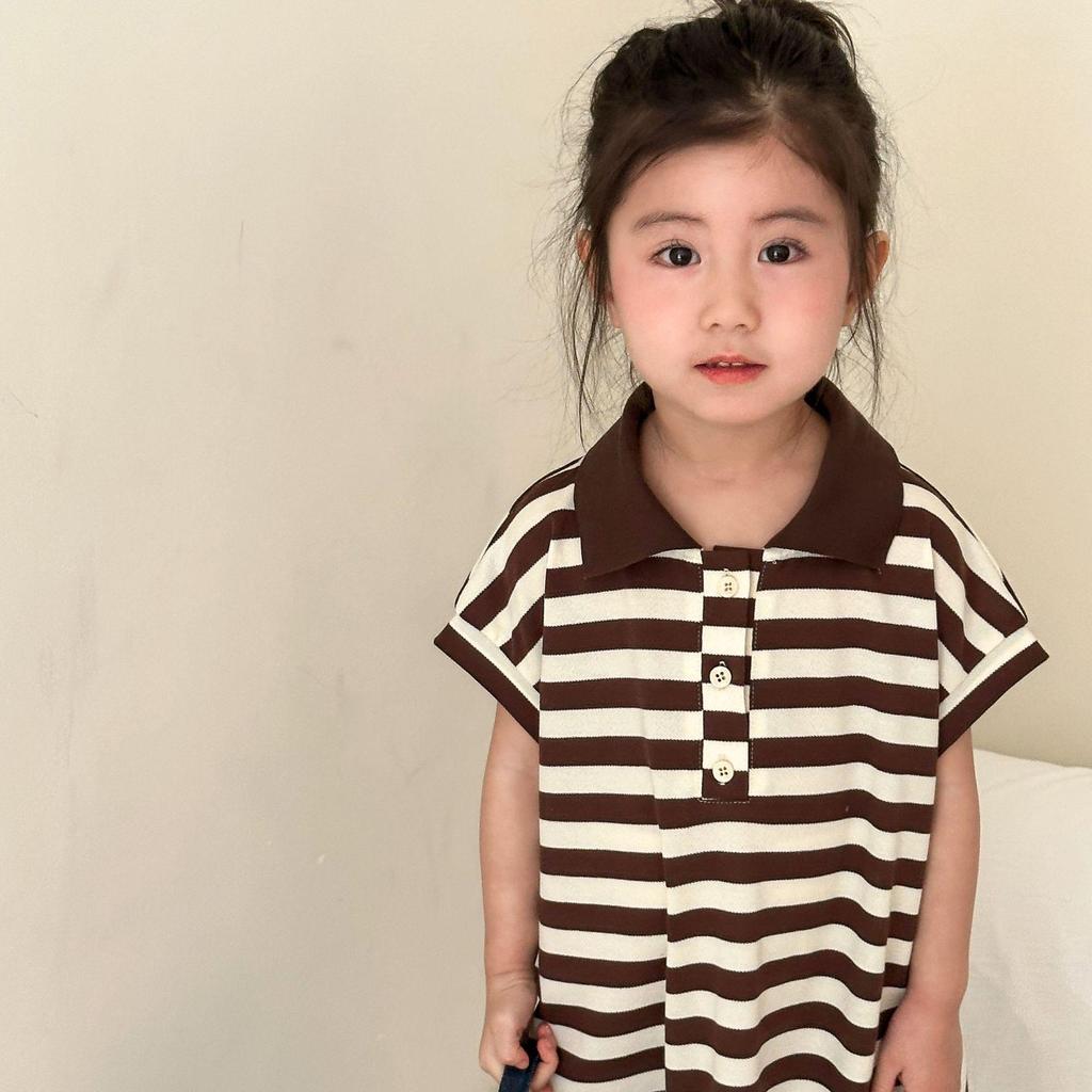 Комплект полосатого платья-поло для малышей и детей ясельного возраста - Летний наряд для братьев и сестер