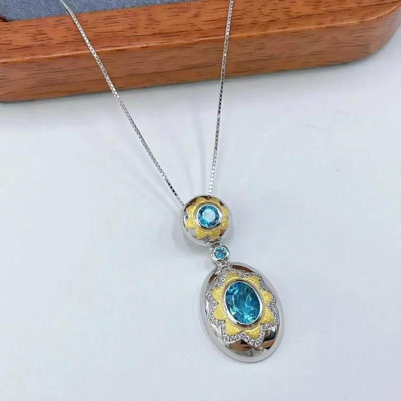 Sace Gems Ожерелье с подвеской из стерлингового серебра 925 пробы, 6*8 мм, натуральный швейцарский синий топаз, ожерелье для женщин, коктейльная вечеринка, изысканные ювелирные изделия, подарок