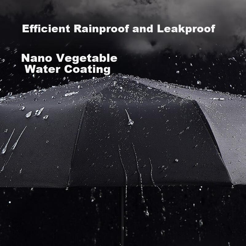 Leyoubaiyi Fully Automatic Anti-Rebound Umbrella Windproof Reinforced Thickened Black Coating UV Protection Folding Sun and Rain Umbrella