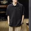 Men's American Retro Heavyweight Short-Sleeve Polo Shirt - Summer Loose Fit, Large Size, Trendy Lapel Tee