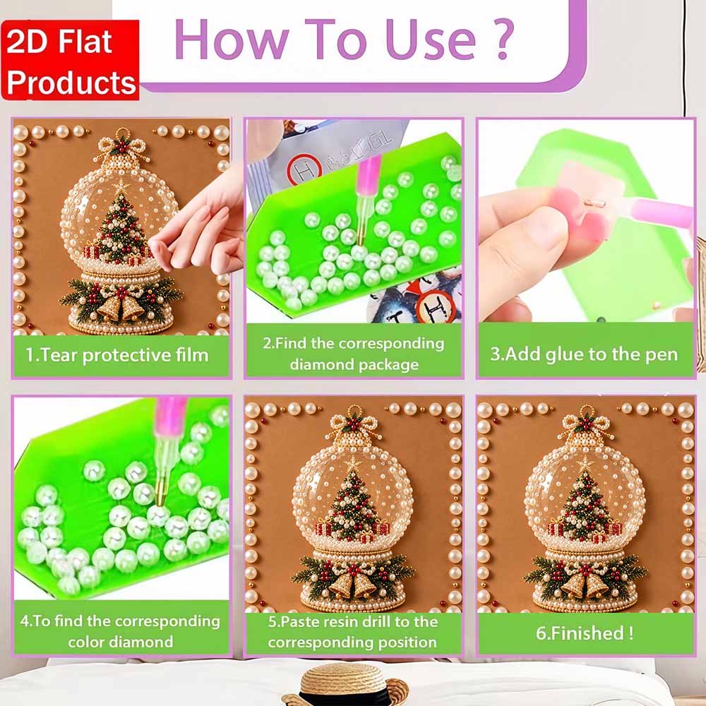 DIY Christmas crystal pearl painting kit for festive snow globe tree crafting. home wall decoration