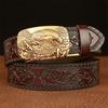 High Guality Male Belt Genuine Leather Belt for Men Carving Flower Pattern Animal Eagle Gold Automatic Buckle Belt Strap for Jeans