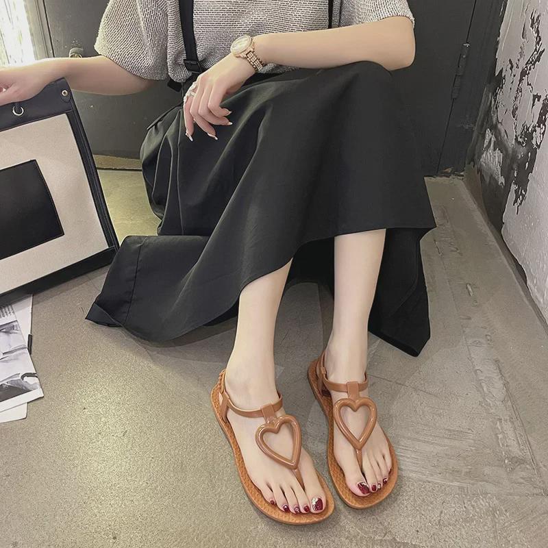 Женские летние сандалии на плоской подошве в форме сердца - повседневные пляжные шлепанцы в стиле феи