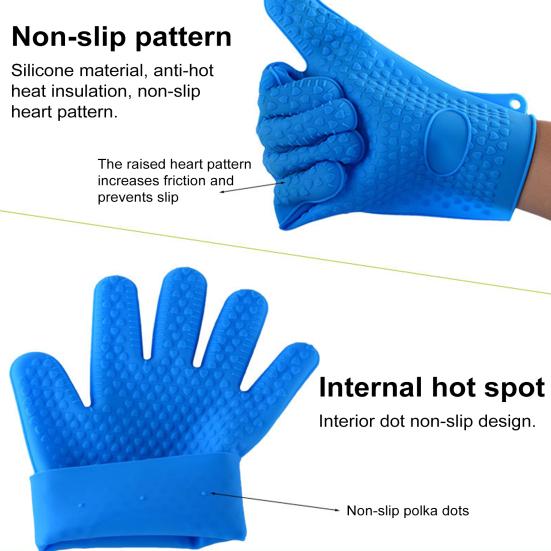 1 Pair Silicone Gloves Heat Resistant Oven Mitts with Quilted Liner Non-Slip Textured Grip Kitchen Gloves for BBQ Baking Cooking