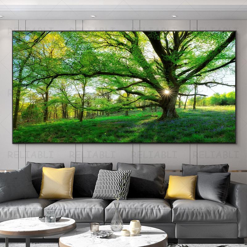 Landscape Pictures Green Tree Canvas Painting Forest Posters and Prints Wall Art Giant Trees Pictures for Living Room Home Decor