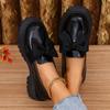 2025 Women's Loafers Round Toe Platform Sole Butterfly-knot One Kick Women Shoes Fashion All-match British Style Leather Shoes