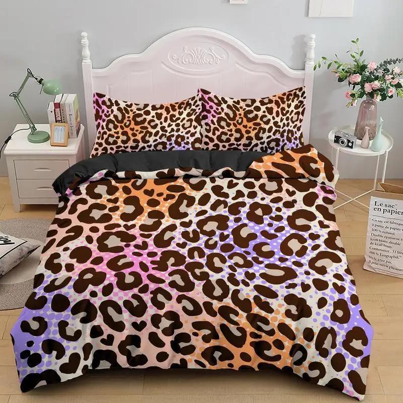 Leopard Print Duvet Cover Set King Size Africa Animal Bedding Set For Girls Boys Children Teen Colorful Leopard Twin Quilt Cover