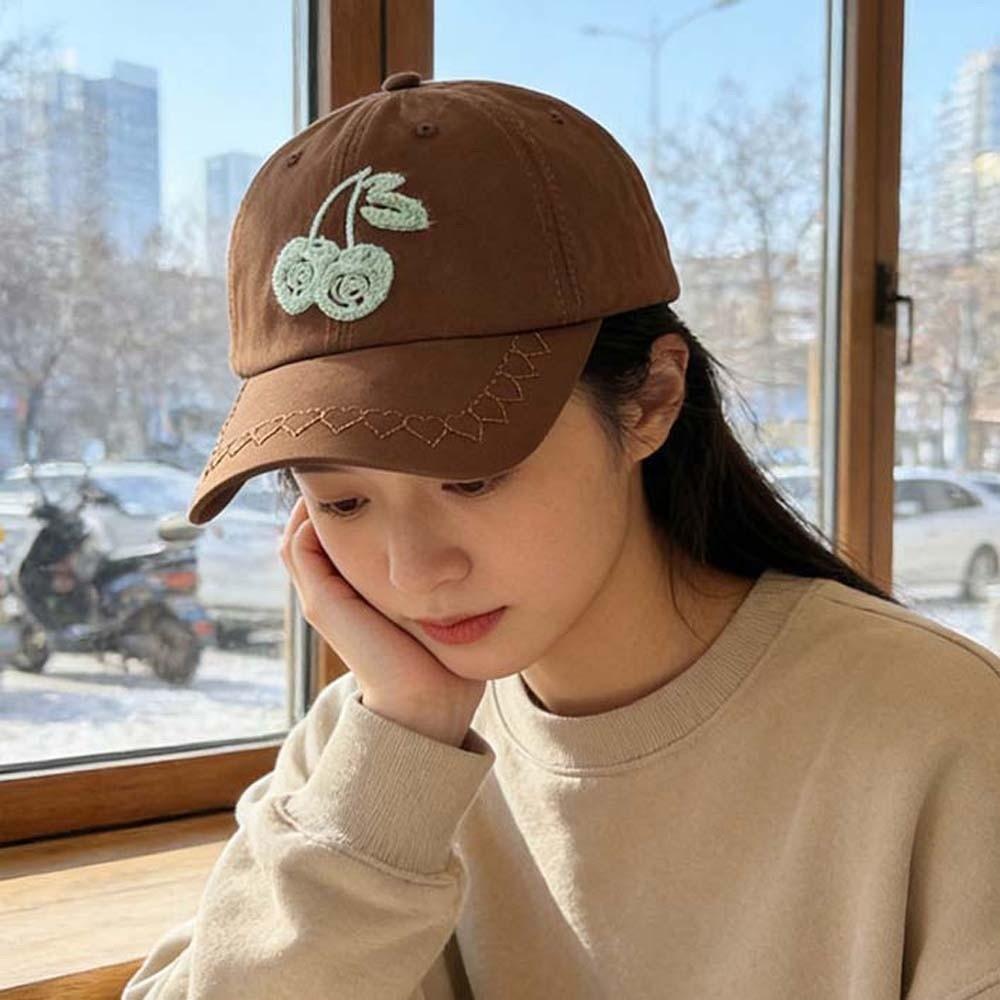 Fashion Adjustable Cherry Baseball Cap Sunscreen Hip-hop Embroidered Peaked Hat Versatile Polyester Sunshade Casquette Girls