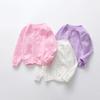 Children Girls' Cardigan Long Sleeved Knitted Sweater Hollow Out Solid Color Top