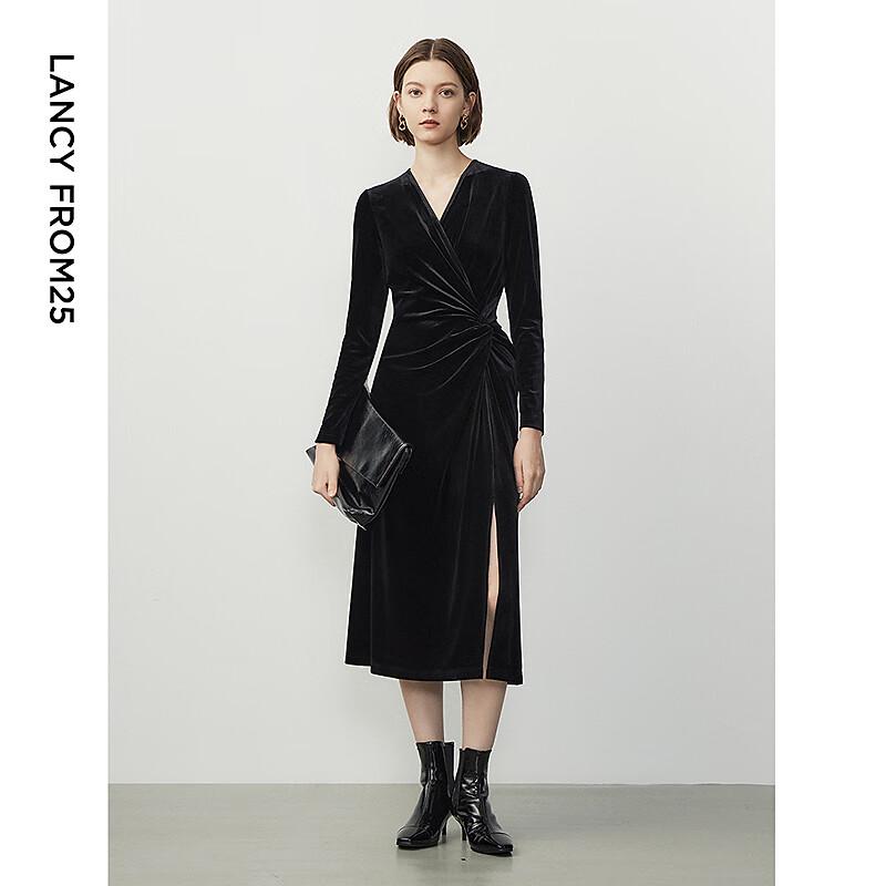LANGZI French Style Velvet Slim-Fit Dress