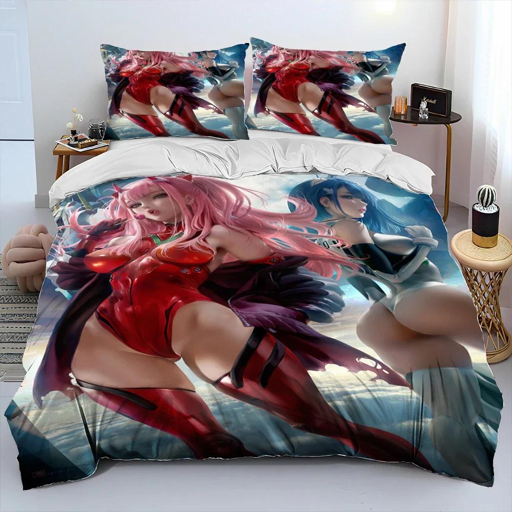 Комплект постельного белья Zero Two DARLING In The FRANXX Cartoon, пододеяльник, наволочка, комплект постельного белья размера Queen