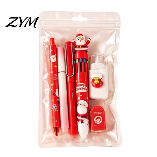 Christmas Theme Stationery Supplies 6PCS Set for Students, Cute Patterns Print Holiday Pattern Pens Kids Practical School Supplies, Smooth Writing