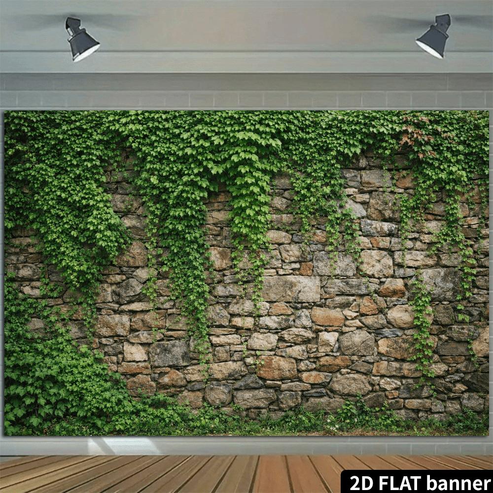 2D plane retro stone wall climbing vine background fabric extremely realistic