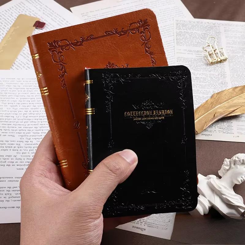 A6A7 Винтажный блокнот с золотым принтом, симпатичный, компактный, портативный, карманный, в твердом корпусе, из искусственной кожи, блокнот, школьные принадлежности, офисный дневник