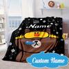 Custom Name Cute Cartoon Brown Bear Blanket bed sofa Blanket Flannel Blanket for Camping, Hiking, Picnic Essentials,gift for Fan family