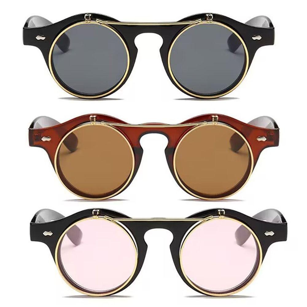 Double Layer Outdoor Sunglasses Round Frame Black Shades Glasses Flip Cover Sunglasses