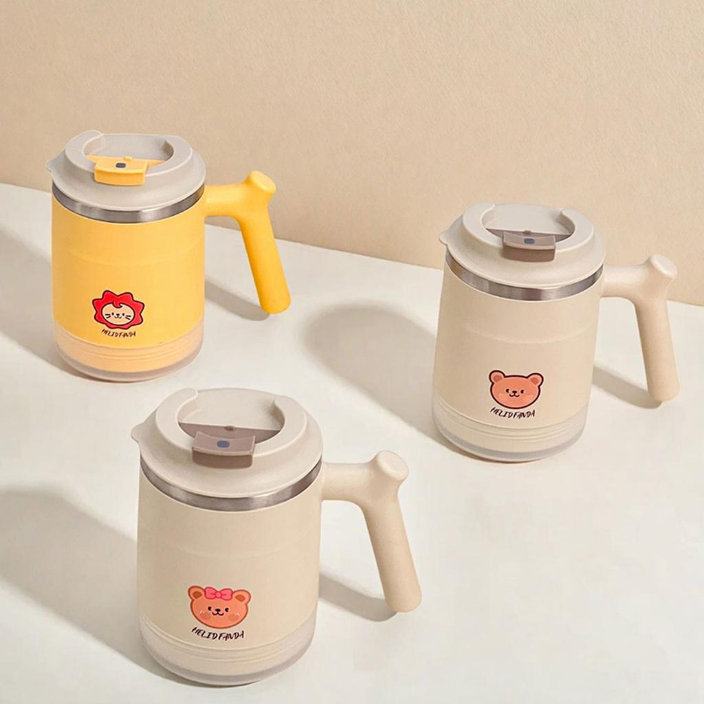 Милая портативная двухслойная термокружка для кофе со складной ложкой, чашка для воды из нержавеющей стали 304, герметичная посуда для напитков