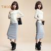 Женская юбка-миди со средней посадкой и разрезом сзади, однотонная вязаная юбка, офисная женская юбка с запахом бедра, рабочая одежда
