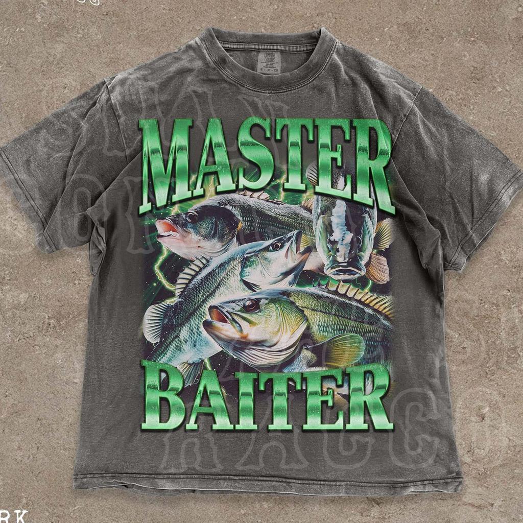 Master Baiter Bass Fishing T-Shirt | Funny Angler Graphic Tee | Vintage Style Angler Tee | Humorous Fishing Distressed Tee