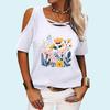 Женская модная футболка с коротким рукавом и цветочным принтом, круглый воротник, топ с открытыми плечами, женская повседневная футболка-пуловер