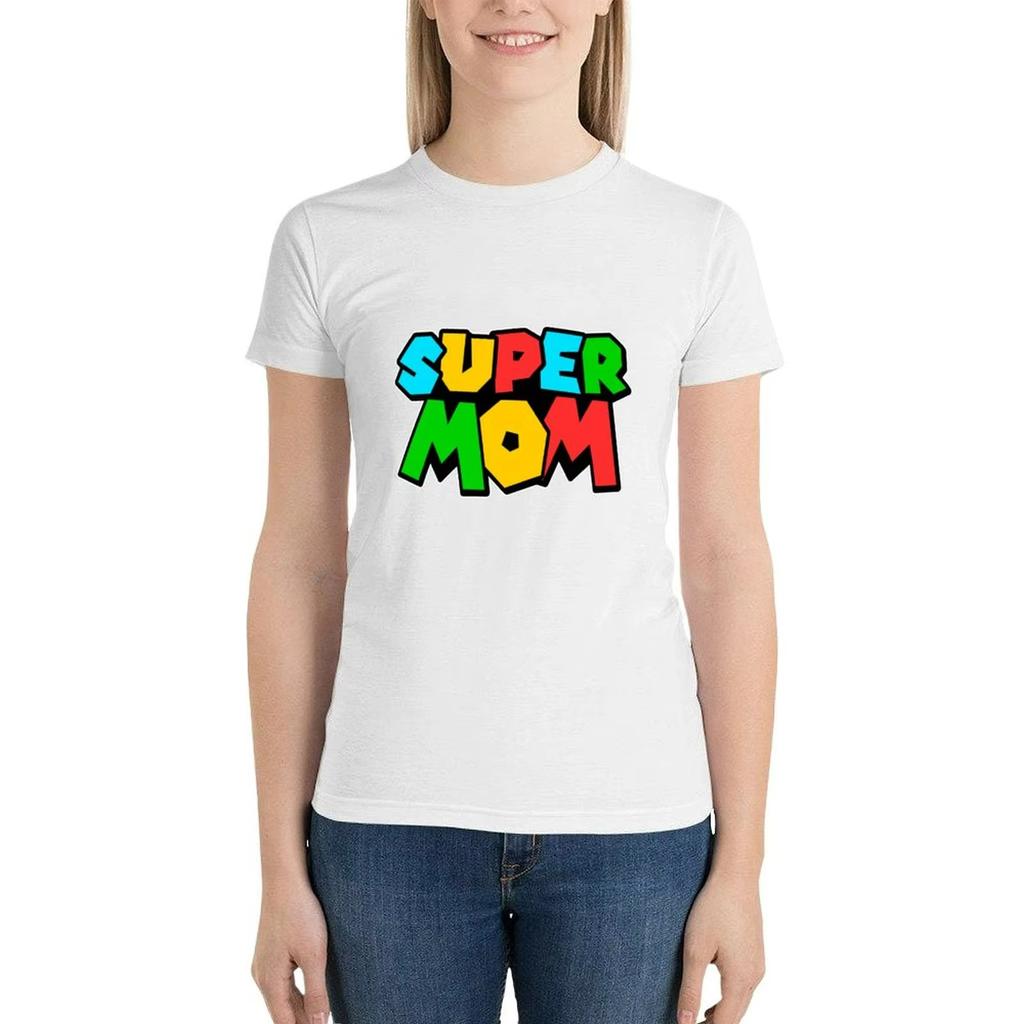 SUPER MOM Kawaii Printed Clothes Cute Clothes Anime Clothes Rock and Roll T-shirts for Women's Oversized Casual Loose Tops