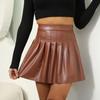 Женская однотонная юбка с высокой талией, кожаная короткая сексуальная плиссированная юбка в стиле ночного клуба