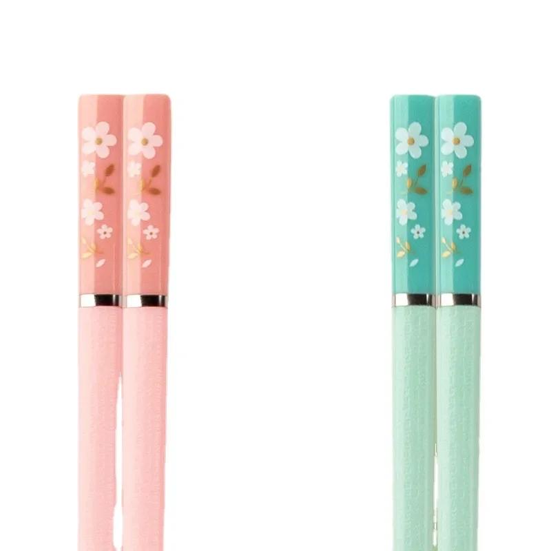 1 Pair of Household Kitchen Chinese Pink Cherry Blossoms Alloy Chopsticks Chopsticks Hot Pot Cooking Utensils Cute Chopsticks