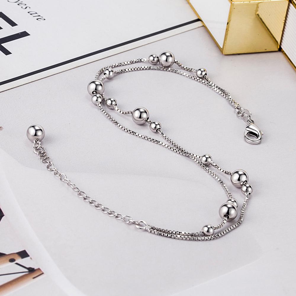 925 Серебряный пляжный ножной браслет для женщин, богемные простые браслеты с двойной цепочкой, летний браслет на ногу, ювелирные изделия