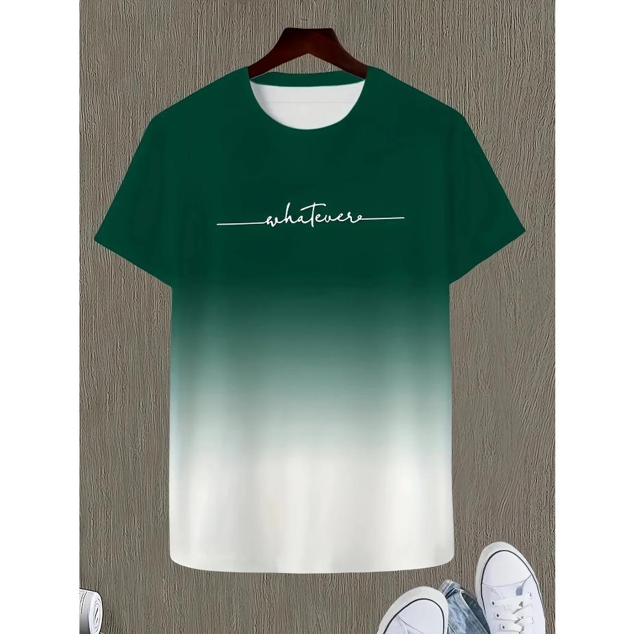 Летняя мужская повседневная эластичная спортивная футболка с градиентной расцветкой, футболка с круглым вырезом для моды