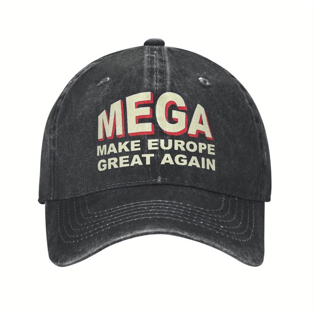 КЕПКА БЕЙСБОЛКА MEGA MAKE EUROPE GREAT AGAIN Регулируемая - Черная, Винтажный Стиль, Повседневный Головной Убор
