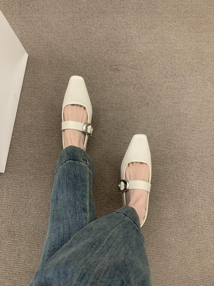 Coarse Heel Silver Mary Jane Shoes Women's Shoes Spring and Autumn 2025 New Light Mouth Word with French Evening Temperament Single Shoes