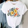 Women Short Sleeve Summer Flower Watercolor 90s Style Cute Lovely Fashion Print Tee Top Tshirt Lady Female Clothing Casual Graphic T-shirt