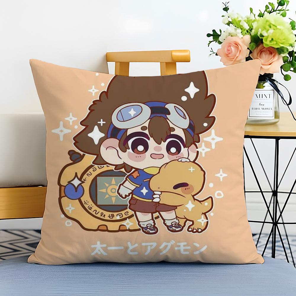 Cute DDigimon Adventure Cushion Cover Washable Linen Pillowcase Soft for Sofa Bed Cozy Home Room Decor