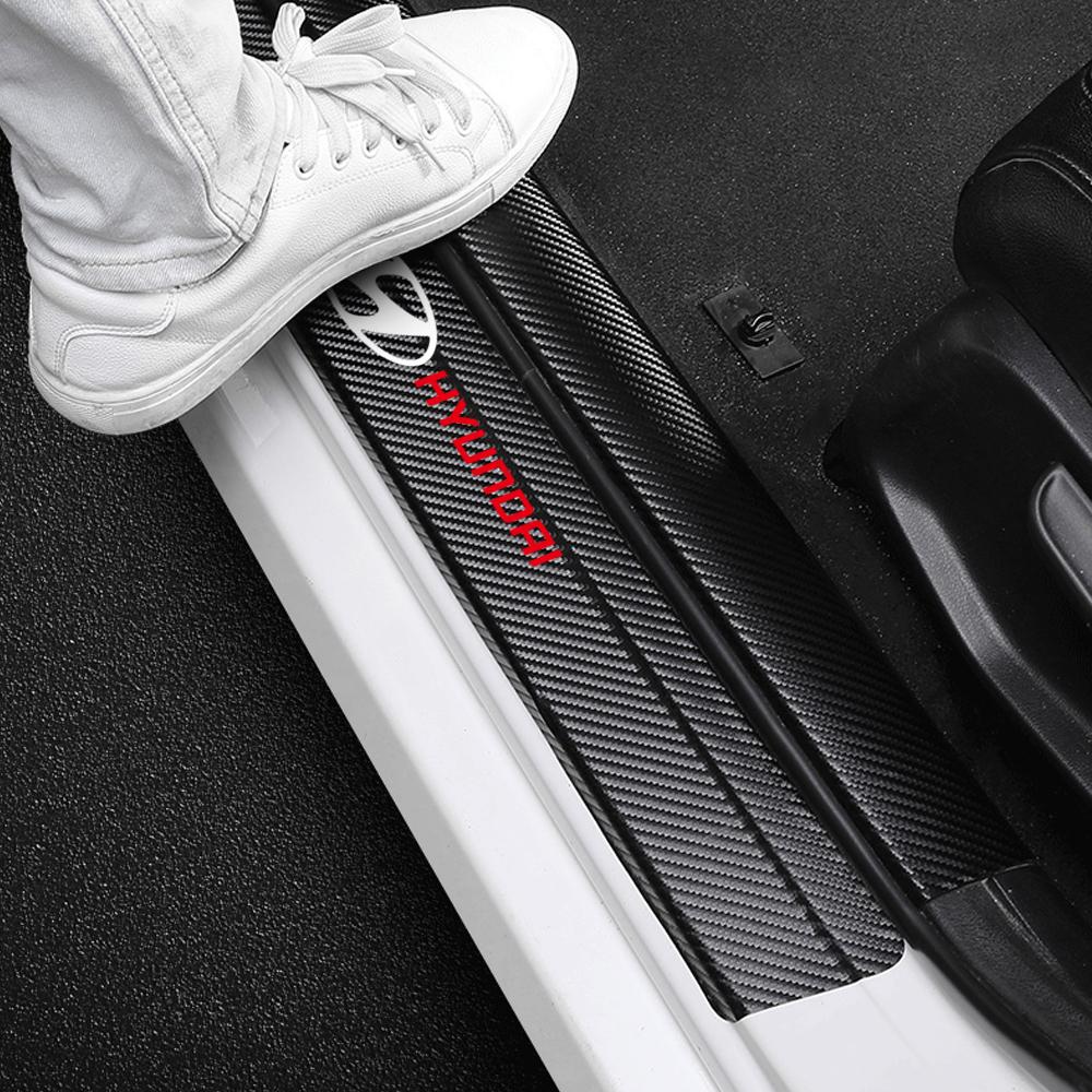4PC Car Door Sill Pedal Carbon Fiber Protective Film Anti-scratch And Waterproof Sticker For Hyundai Accent Azera Elantra I30 TT2