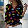 Dog Paw Print Print Women Blouse Spring Autumn Femme Office Lady Button Up Turn Down Collar Shirts