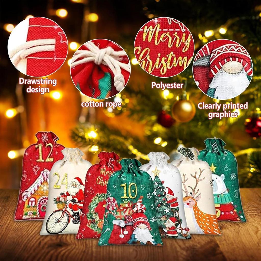 24-дневный Рождественский Адвент-календарь Обратный отсчет Мешочки 24 Нумерованных DIY Пустые Джутовые Пучки Карманы Рождественские Тканевые Сумки для Хранения