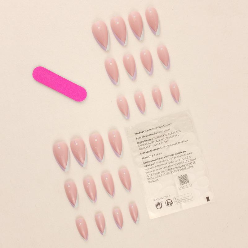 Миндалевидные Короткие Французские Минималистичные Съемные Наклейки для Ногтей Пресс-Он - 24 Штуки