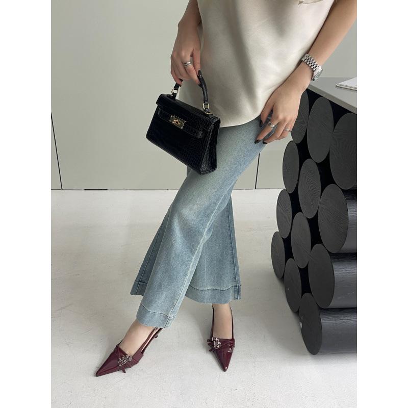 Fashion Belt Buckle Pointed Sandals Ol Tongle Silver Bag Head Rear Strap Patent Leather Women'S Shoes