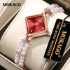 Женские кварцевые часы Moka High Pearl с бриллиантами, водонепроницаемые, класса люкс, с ромбовидным циферблатом «солнечные лучи» и элегантным медным браслетом.