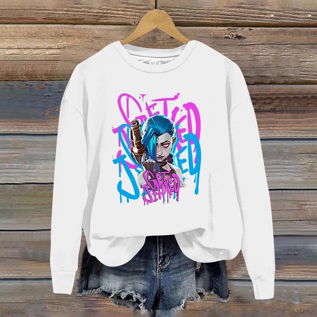 Женская повседневная модная блузка с длинным рукавом и круглым вырезом с принтом и пуловером