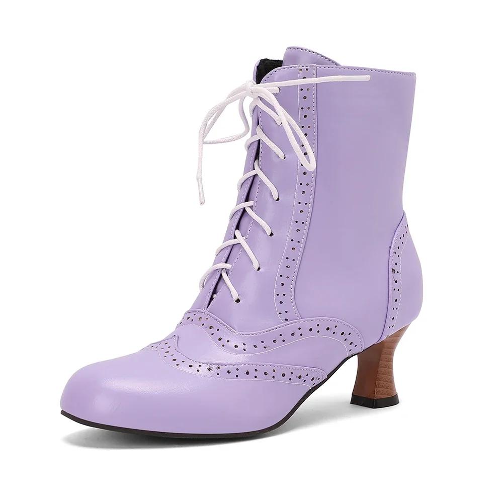 2024 Лидер продаж, новые модные броги с резными коричневыми, зелеными, белыми шнуровками, на высоком каблуке, ботильоны, женские ботинки, женская обувь, большой размер 43