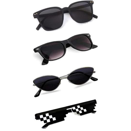 Sheomy Unisex Combo предлагает набор из 4 очков pathan Sunglasses Rectangle Retro Vintage Narrow Women::Мужчины, МКН-340