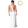 Mens Ancient Greek Costume Long Skirt Toga Set Wristbands Gold Leaf Headwear Halloween Cosplay Party Outfit