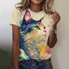 Женская футболка Волны и кошки 3D-печать Короткий рукав Мода Повседневная Уличная Круглый вырез Оверсайз Летняя женская одежда