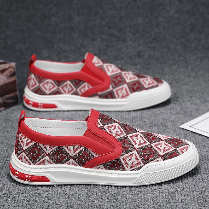 Fashion Vintage Print Canvas Loafers Men Slip On Casual Shoes Men Comfortable Men's Vulcanised Shoes Flat Sneakers 2024 Chaussure Hommes