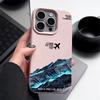 Тонкий противоударный чехол с рисунком самолета и гор для iPhone 16, 15, Pro, Max, 14, Pro, 13, 12, 11, защита линз, кожаная текстура, матовый мягкий чехол для телефона