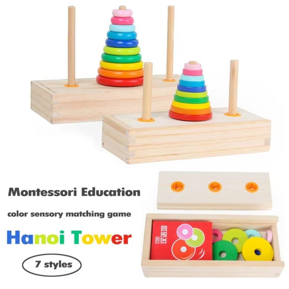 Wooden Material Hanoi Tower Classic Design Educational Puzzle New Rainbow Stacking Games