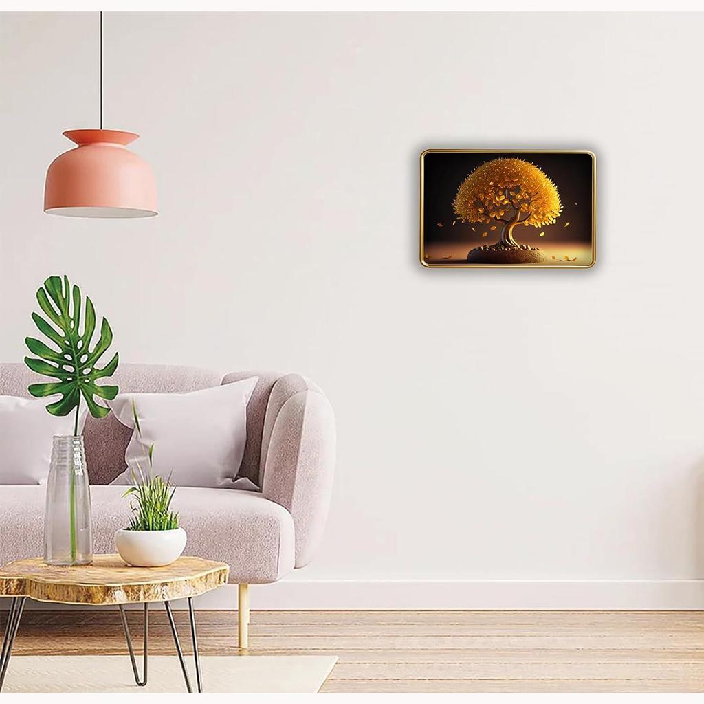 Vastu kalpavriksha Golden Money Tree Photo Frame, Gold Slim, Sparkle Coated Laminations,