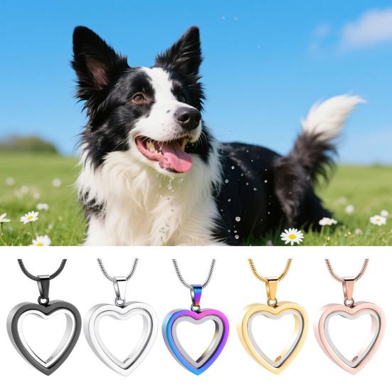 Pendant Necklace Transparent Heart-Shaped Glass Necklace Stainless Pendant Souvenir Steel Lightweight Pet